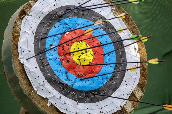 Archery target with arrows — Stock Photo, Image