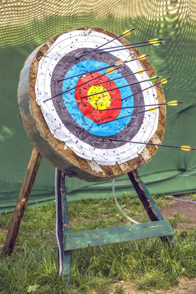 Archery target with arrows outdoor 2 — Stock Photo, Image