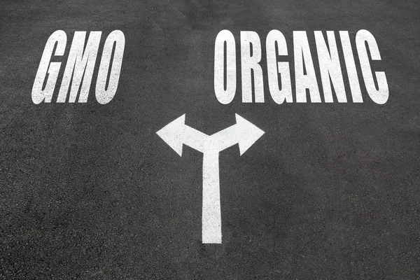 GMO vs organcic val koncept — Stockfoto