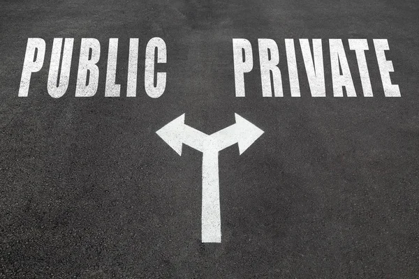 Publieke versus private keuze concept — Stockfoto