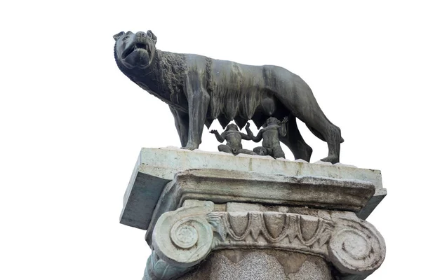 Estatua del lobo con Rem y Romulus aislados —  Fotos de Stock