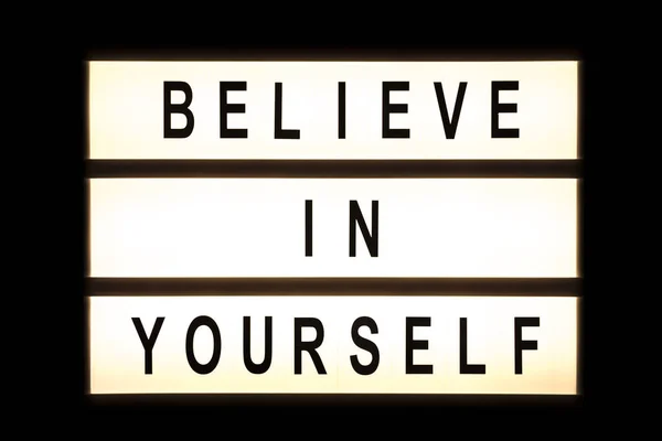 Believe in yourself hanging light box — Stock Photo, Image