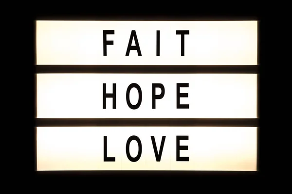Fait hope love hanging light box — Stock Photo, Image