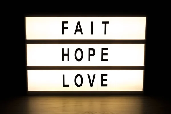 Fait hope love light box sign board — Stock Photo, Image