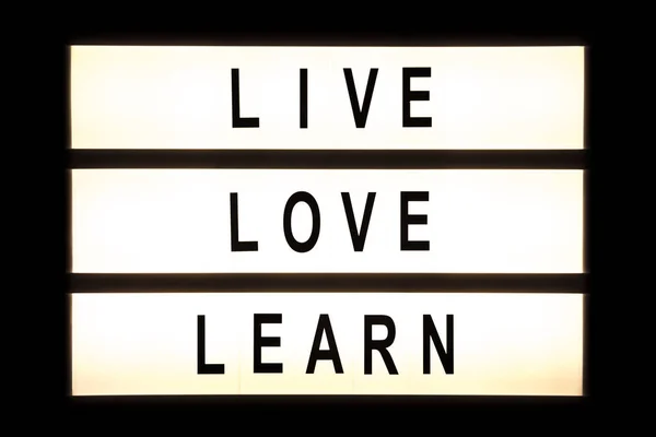 Live love learn hanging light box — Stock Photo, Image