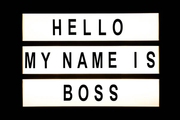 Hej är mitt namn boss hängande ljuslåda — Stockfoto