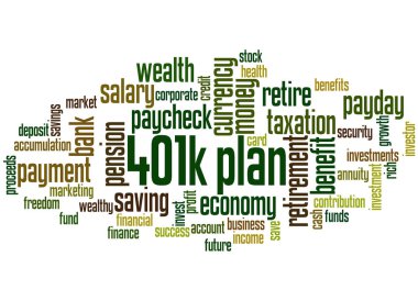 401k plan word cloud concept clipart
