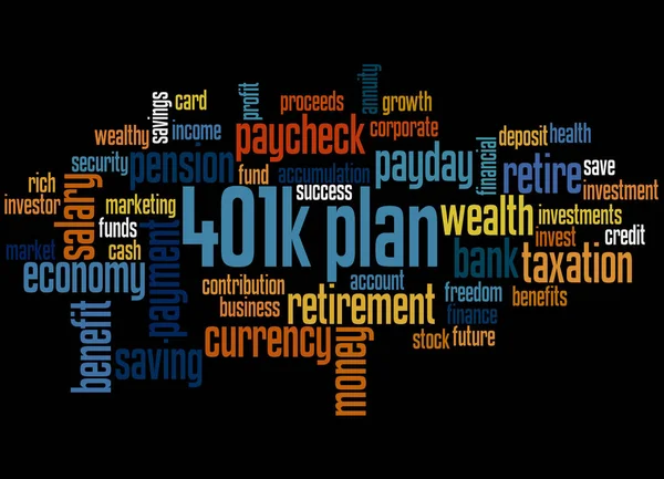 401k plan słowo cloud koncepcja 3 — Zdjęcie stockowe