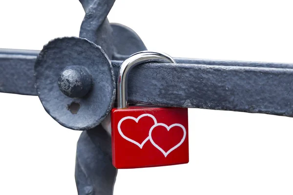 Liefde lock of love hangslot met twee harten verbonden — Stockfoto