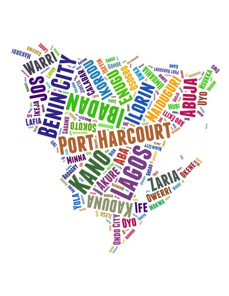 Nigeriano Mapa Lista Cidades Conceito Nuvem Palavras Fundo Branco — Fotografia de Stock