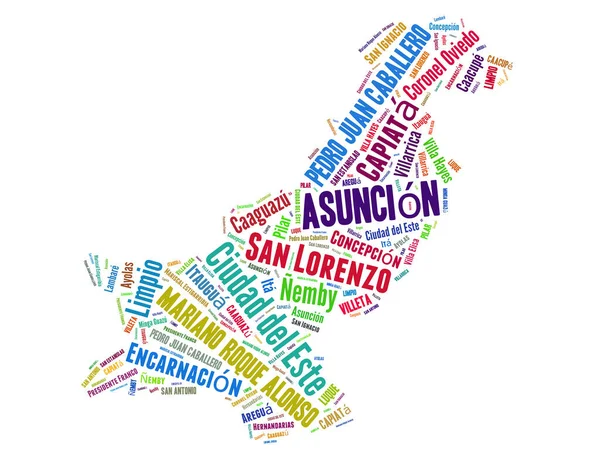 Paraguay Map List Cities Word Cloud Concept White Background — Stock Photo, Image