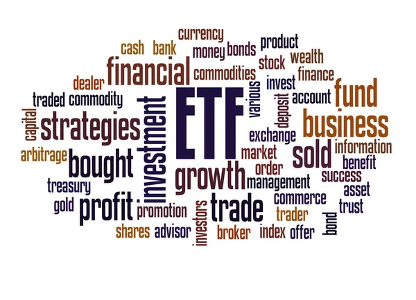 Etf Tőzsde Kereskedik Alapok Szó Felhő Koncepció Fehér Alapon — Stock Fotó