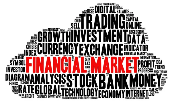 Financial Market Conceito Forma Nuvem Palavras Fundo Branco — Fotografia de Stock