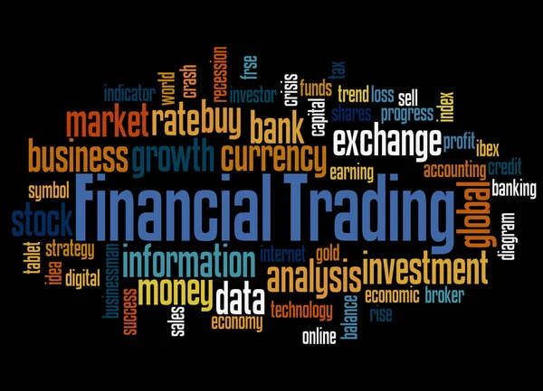 Financial Trading Conceito Nuvem Palavras Fundo Preto — Fotografia de Stock