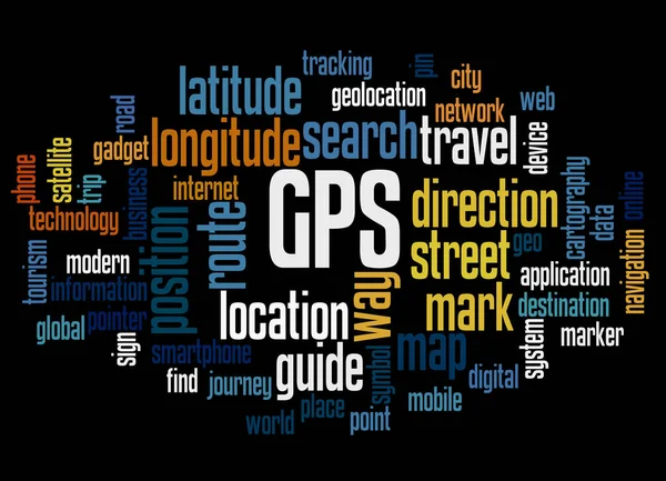 Gps Global Positioning System Slovo Cloud Koncept Černém Pozadí — Stock fotografie