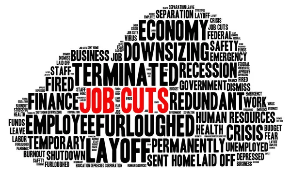 Job Cuts Word Cloud Shaped Concept White Background — Stock Photo, Image