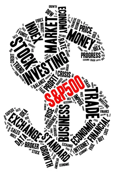 P500 Index Stock Market Dollar Shaped Word Cloud Concept White — Stock Photo, Image