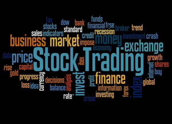 Stock Trading Word Cloud Concept Black Background — Stock Photo, Image