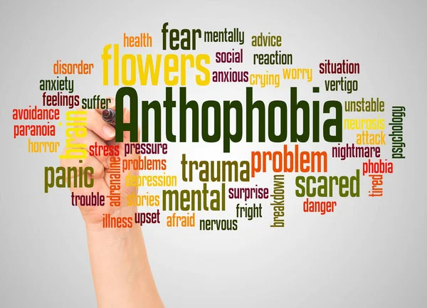 Antofobia Takut Akan Awan Kata Dan Tangan Dengan Konsep Penanda — Stok Foto