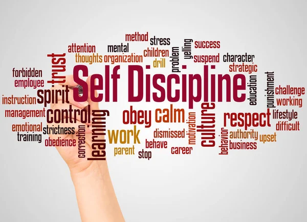 Self Discipline Palabra Nube Mano Con Concepto Marcador Sobre Fondo —  Fotos de Stock