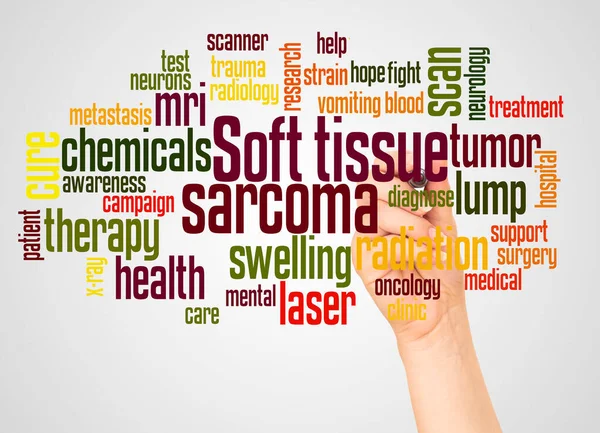 Sarcoma Tejido Blando Palabra Nube Mano Con Concepto Marcador Sobre — Foto de Stock