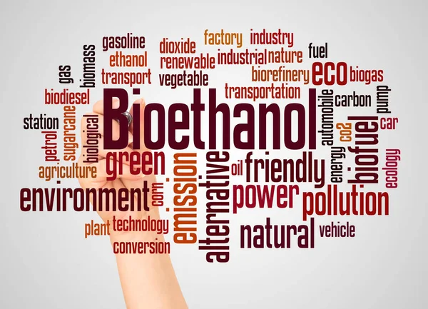 Bioethanol word cloud and hand with marker concept on white background. — Stock Image Bioethanol Word Cloud Hand Marker Concept White Background Stock Picture