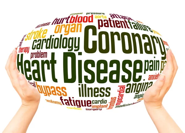 Koroner Kalp Hastalığı Kelime Küresi Beyaz Arka Planda Bulut Konsepti — Stok fotoğraf
