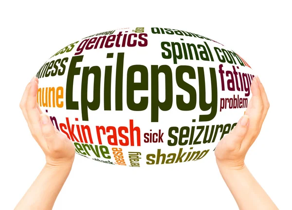 Epilepszia Szó Kéz Gömb Felhő Koncepció Fehér Háttér — Stock Fotó