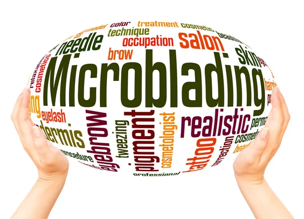 Microblading Word Hand Sphere Cloud Konzept Auf Weißem Hintergrund — Stockfoto