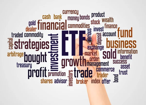 Etf Exchange Trades Funds Word Cloud Hand Marker Concept White — Stock Photo, Image