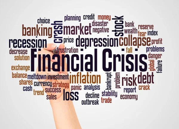 Financial Crisis Word Cloud Hand Marker Concept White Background Stock Image