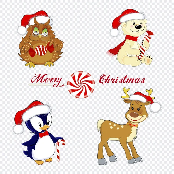 Christmas littlle animals — Stock Vector