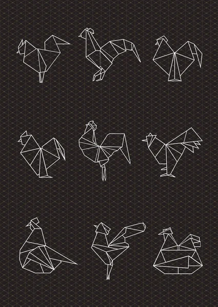 Ensemble de volailles polygonales — Image vectorielle
