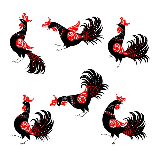 Set of ethnic  roosters Stock Illustration