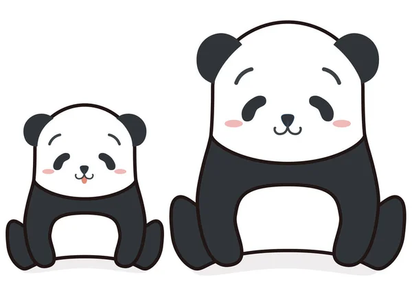 Mignon drôle dessin animé style panda de parent et enfant famille vecteur illustration . — Image vectorielle