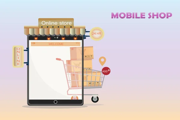 Shopping Online Mobile Shop Concept Idea Vector Illustration — 스톡 벡터