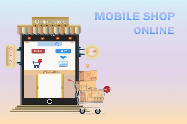 Shopping Online Mobile Shop Concept Idea Vector Illustration — 스톡 벡터