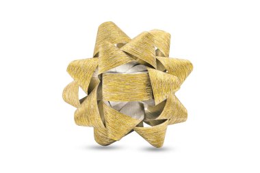 Altın kurdele hediye yayı kırpma yolu ile beyaz arkaplanda izole edildi.