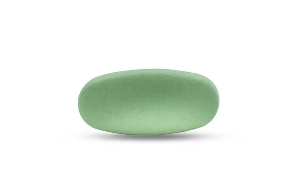 Nahaufnahme Der Grünen Pille Medizin Vitamintabletten Isoliert Auf Weißem Hintergrund — Stockfoto