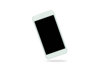Boş beyaz ekran görüntüsü olan beyaz mobil akıllı telefon kırpma yolu ile beyaz arkaplanda izole edildi. Cep telefonu teknolojisi ve dijital modern tasarım dokunmatik ekran kullanabilir.