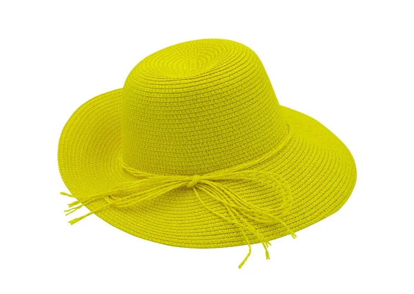 草甸海滩太阳帽时尚的现代夏季为妇女隔离在白色背景与剪路 古色古香的经典黄色 美丽和有助于保护太阳 — 图库照片