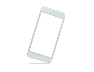 Boş beyaz ekran görüntüsü olan beyaz mobil akıllı telefon kırpma yolu ile beyaz arkaplanda izole edildi. Cep telefonu teknolojisi ve dijital modern tasarım dokunmatik ekran kullanabilir.