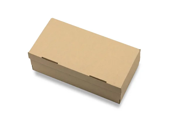 Close Closed Brown Cardboard Box White Background Clipping Path Mockup — Stock Photo, Image