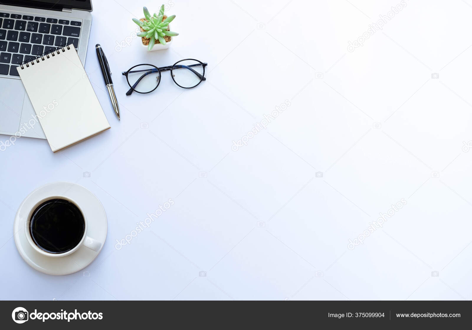 Workspace Office White Table Top View Laptop Notepad Coffee Desk — Stock  Photo © setthaphatdc415@gmail.com #375099904, image size:1600x1120