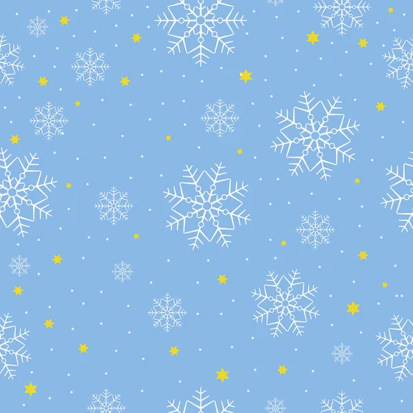 Flocos de neve com fundo de estrelas em azul — Vetor de Stock