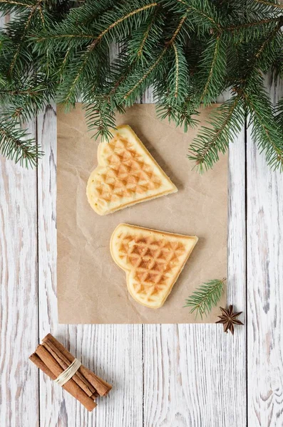 Two cookie hearts on crumpled paper — Stock Photo, Image