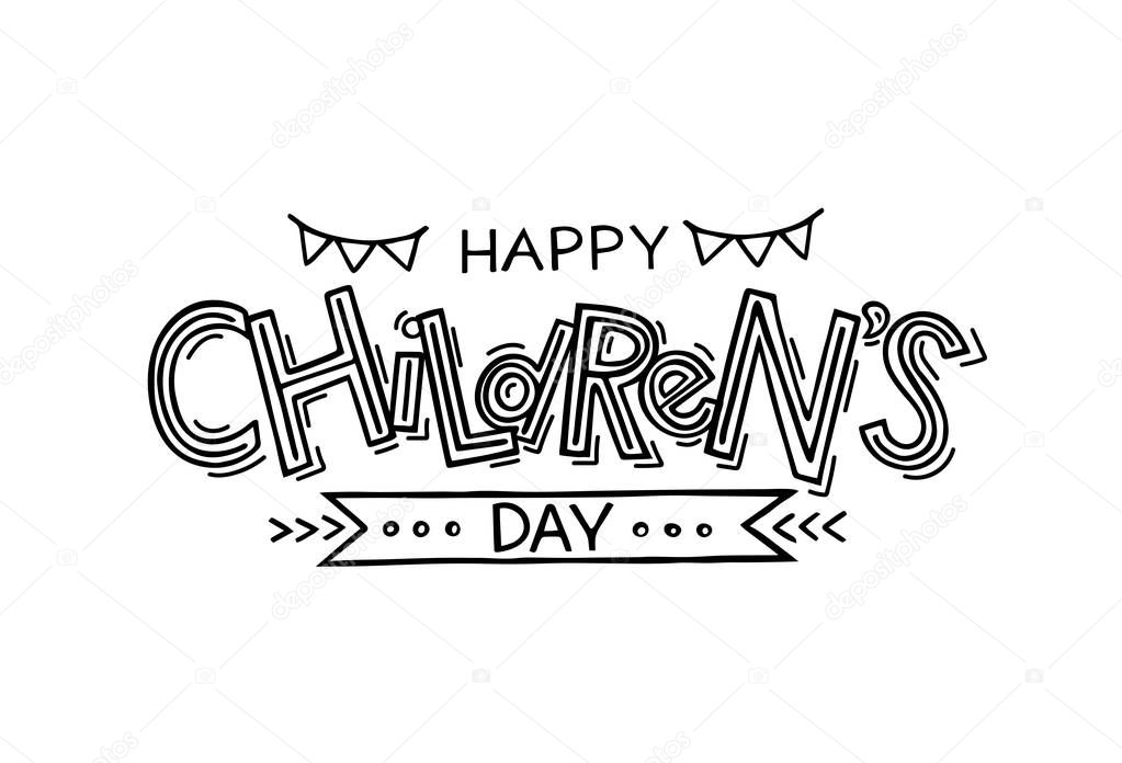 Hand sketched Happy Children's Day text. Template for greeting card, flyer, poster, banner