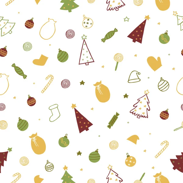Christmas holiday seamless vector pattern. Doodle style — Stock Vector