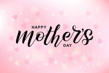 Kutlama kartı, davetiye, broşür, poster için Mutlu Anneler Günü 'nün resmi. Mutlu Anneler Günü 'nde el yazısıyla yazılmış mektuplar. Pembe arkaplanda Bokeh ile siyah yazı. 