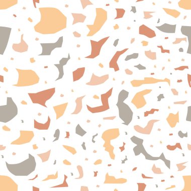 Terrazzo kusursuz desen. Mermer desenli soyut arkaplan şekilleri. Renkli kaya parçalarıyla terrazzo pürüzsüz desen. Vektör illüstrasyonu.